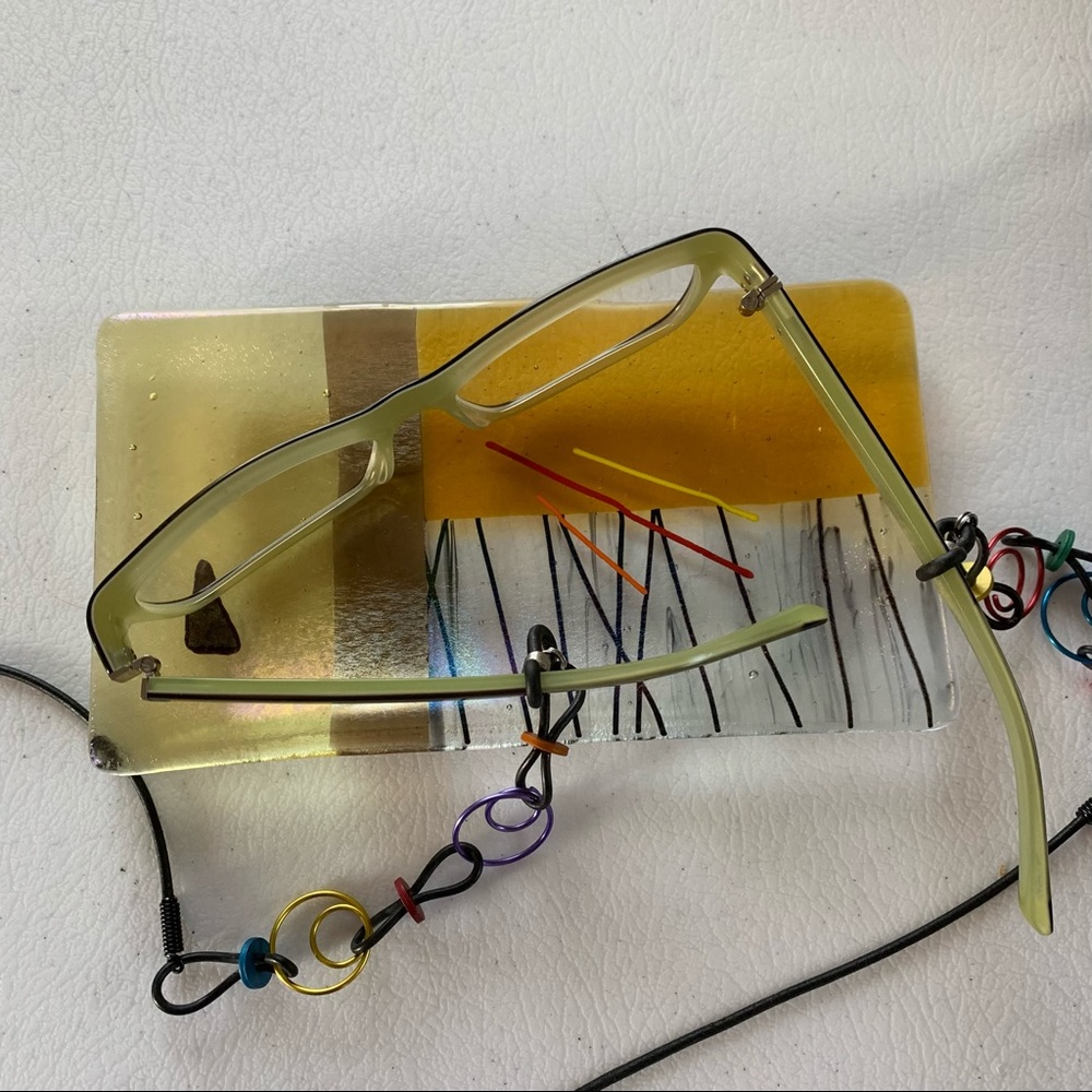 Artist Made Glass Trinket tray - gold & lines